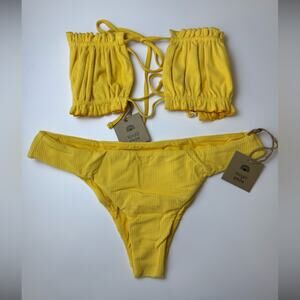 NWT Free People x Toast Bikini Set Bandeau Top Low Rise Bottom Yellow Rib Medium
